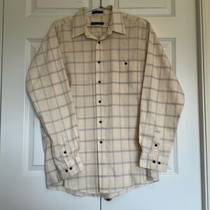 Halston III Shirt Long sleeve button down cream plaid striped size Large men’s.